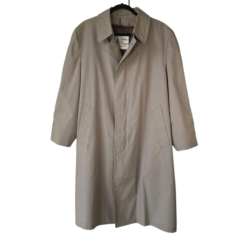 London Fog Mens Trench Coat 42 Short Tan Thinsulate Liner Detective Professional
